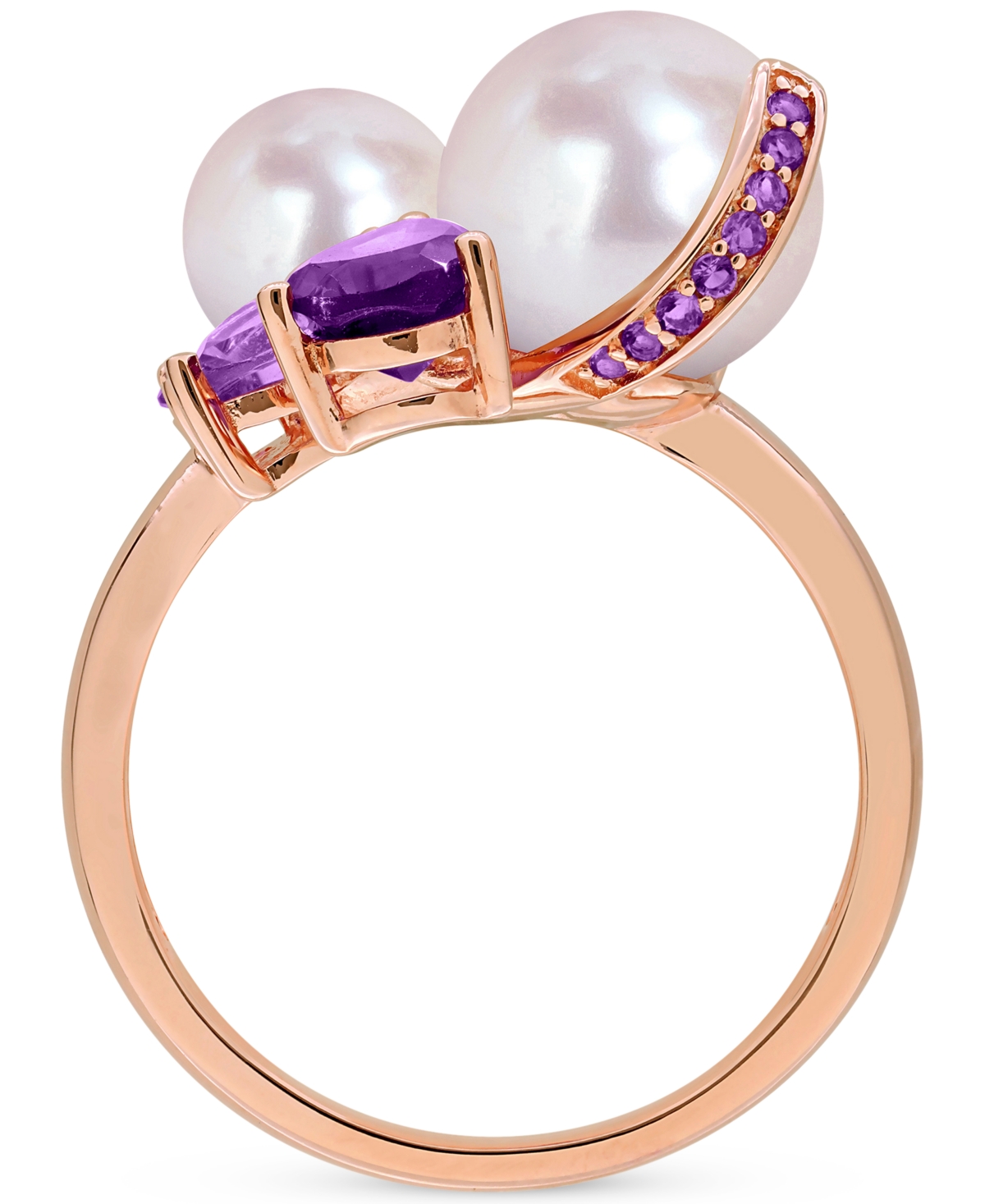 Macy's Cultured Freshwater Pearl (7-8.5mm), Amethyst (1-1/8 Ct. T.w.) & Rose De France (5/8 Ct. T.w.) Ring  In Purple