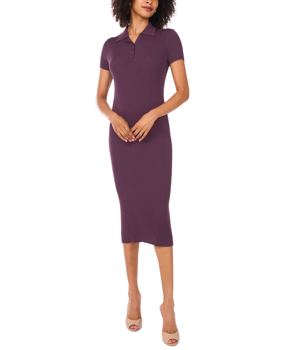 Women's Solid-Color Collar Short-Sleeve Dress - Plum Perfect