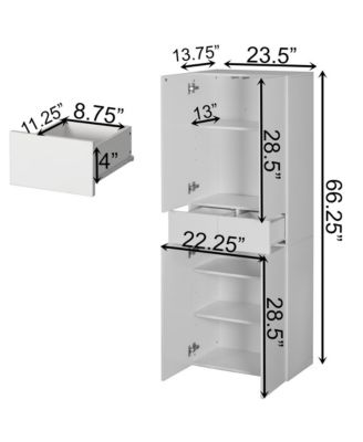 Multi-Functional Kitchen Pantry Cabinet 66-Inch with 4 Doors, Adjustable Shelves and Drawer for Freestanding Storage