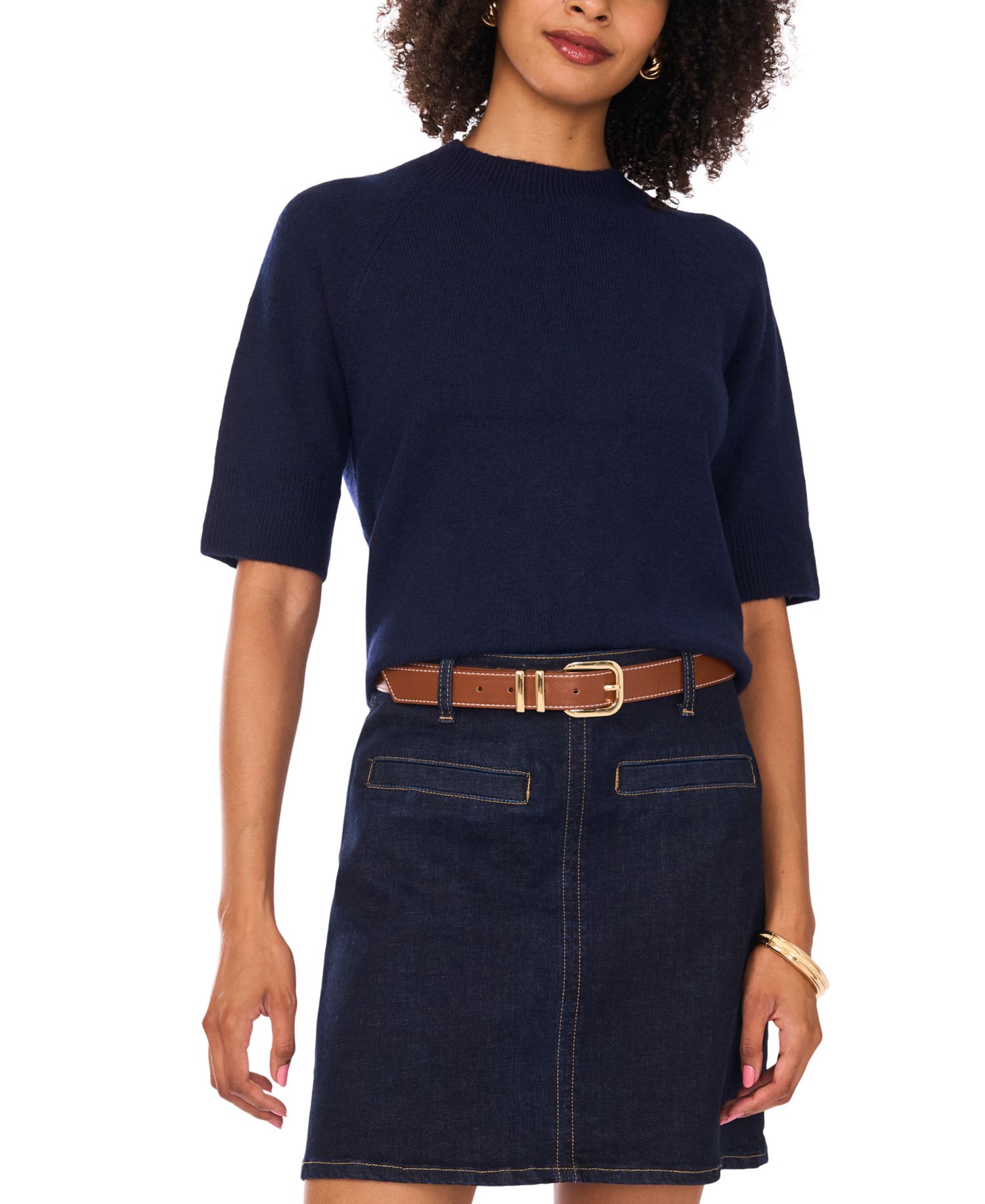 Women's Cozy Mock Neck Short-Sleeve Sweater