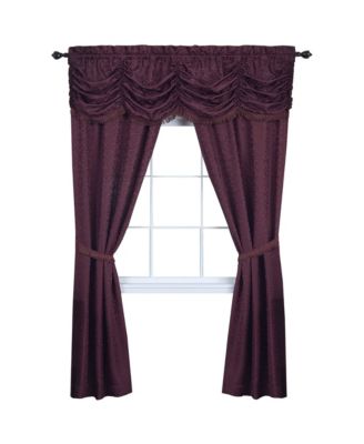 Jacquard Damask Curtains With An Attached Austrian Valance & Tiebacks - 84 in. Long - Burgundy