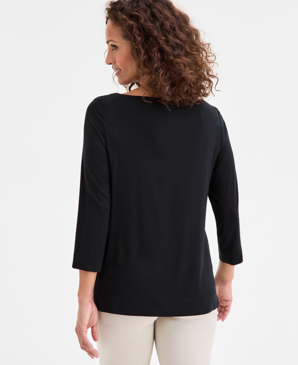 Jm Collection Women's Mock-neck 3/4-sleeve Top, Macy's Exclusive In Black