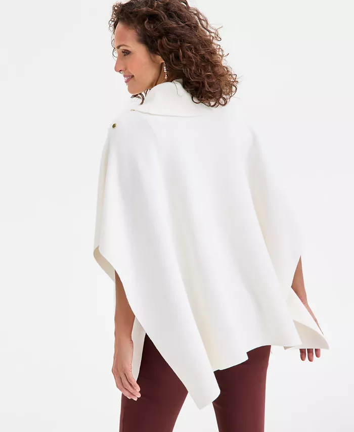 Women's Cowl-Neck Button-Detail Poncho - thumbnail 4