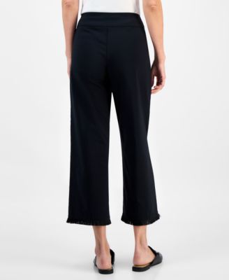 Petite Fringe-Hem Pull-On Capri Pants