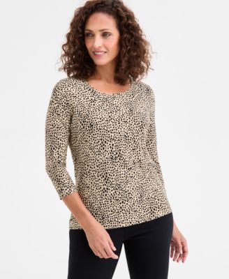 JM Collection - Women's Printed 3/4-Sleeve Scoop-Neck Top