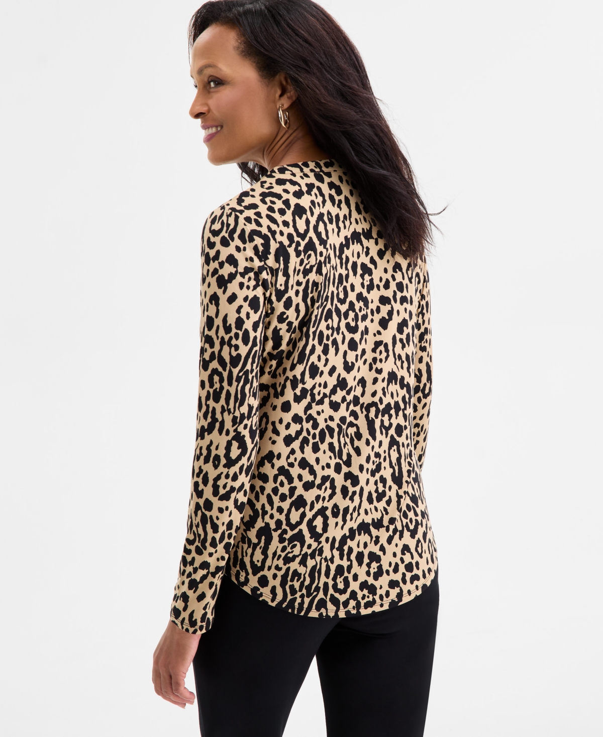 Jm Collection Women's Printed Zip Pocket Top, Macy's Exclusive In Brown