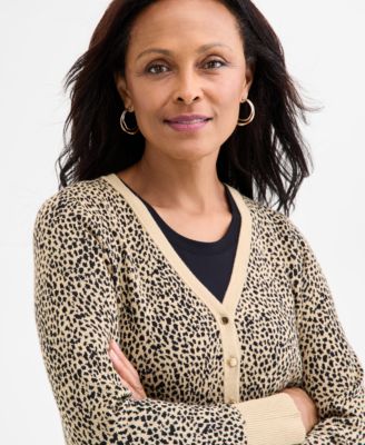 Petite Mara Speckle Novelty Button Long Sleeve Cardigan, Macy's Exclusive