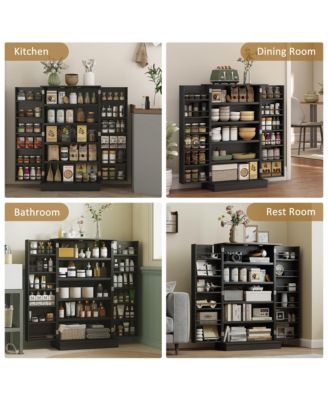 Kitchen Pantry Storage Cabinet w/ 5-tier Shelving, 12 Spice Racks