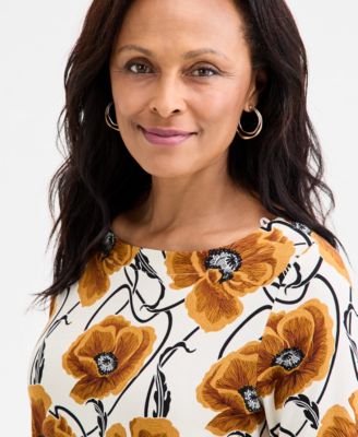 Petite Modern 3/4-Sleeve Boat-Neck Top