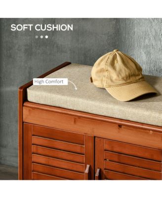 Upholste Shoe Bench with Storage Cabinet and Cushion, Dark Cherry
