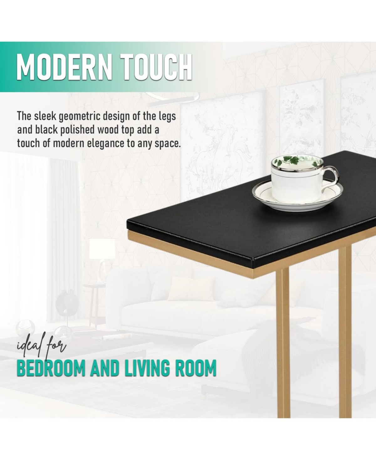 Kings Brand Furniture C-Shaped End Table Side Table for Sofa and Bed Couch Table Tv Tray for Bedroom and Living Room (Gold/Black)