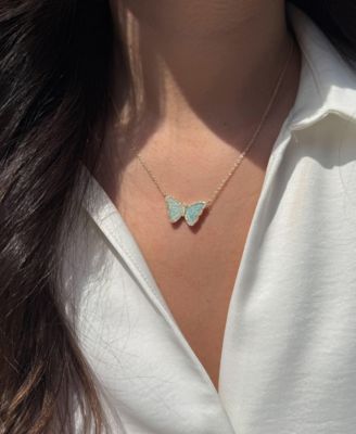 Butterfly Necklace with Amazonite in 14k Gold Plated Sterling Silver