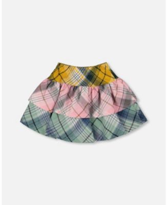 Toddler Girls Two-Tiered Flannel Skirt Green Pink and Yellow - Toddler|Child