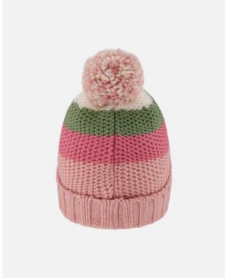 Girl Lined Knit Pompom Hat Pink and Green - Toddler|Child