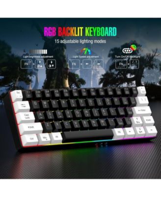 60% Wired Gaming Keyboard, RGB Backlit Ultra Compact Mini Keyboard, Waterproof Mini Compact 61-Key Keyboard for PC/Mac Gamers, Typist, Travel, Easy Travel (White and Black)