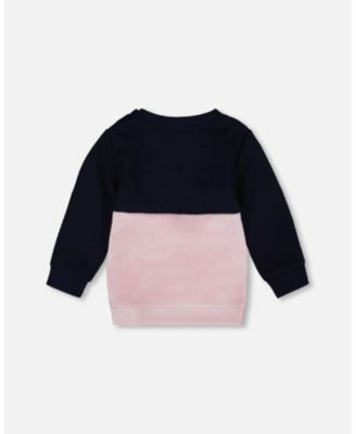 Girl Long Bi-Material Top Dark Blue with Cat - Toddler|Child