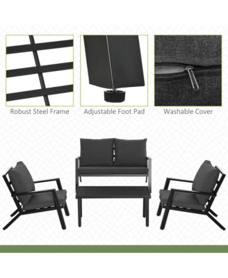 4pc Outdoor Furniture Set, Sofa, 2 Chairs, Table, Cushions,