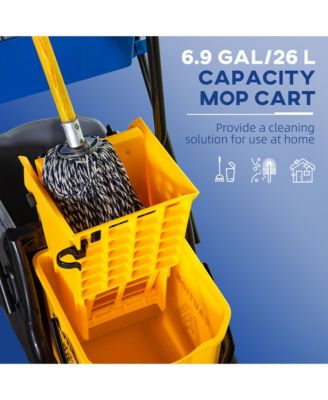 2 x 6.9 Gallon/26L Wringer Bucket Cart w/ Side Press Wringer, Mop Holder