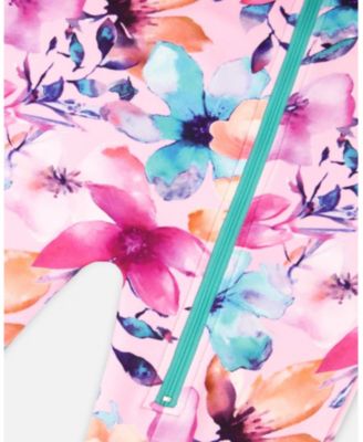 Baby Girls One-Piece Thermal Underwear Pink Watercolor Flower Print