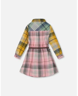 Girl Shirt Dress with Belt Green Pink and Yellow - Toddler|Child
