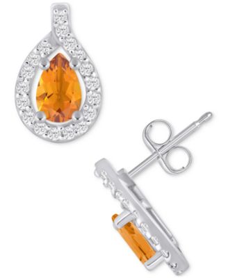 Amethyst (3/4 ct. t.w.) & Diamond (1/4 ct. t.w.) Halo Stud Earrings in 10k White Gold (Also Available in Additional Gemstones)