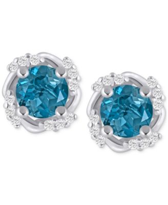 Macy's - Gemstone and Diamond Framed 1/3" Stud Earrings in 14K Yellow Gold (also in 14K White Gold)