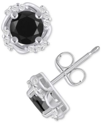 Gemstone and Diamond Framed 1/3" Stud Earrings in 14K White Gold (also in 14K Yellow Gold)