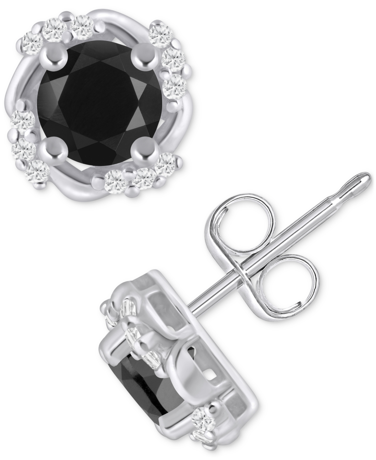 Macy's Gemstone And Diamond Framed 1/3" Stud Earrings In 14k Yellow Gold (also In 14k White Gold) In Black