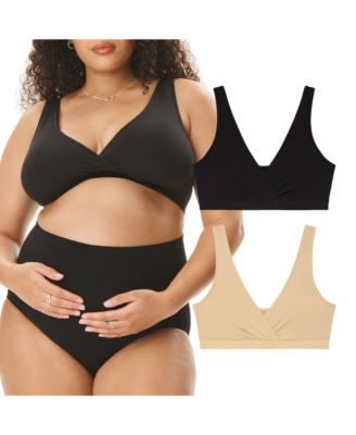 Maternity Motherhood Cotton Wrap Front Nursing Sleep Bralette, 2-Pack