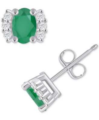 Macy's - Emerald (1 ct. t.w.) & Diamond (1/6 ct. t.w.) Bracket Stud Earrings in 10k Gold (Also in Ruby, Sapphire, & Tanzanite)