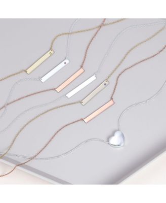 Horizontal Sideway Flat Bar Name Plated Pendant Necklace Gold Plated Sterling Silver With Crystal