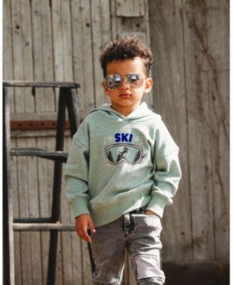 Boy Super Soft Hooded Brushed Jersey Sweatshirt with Graphic Print Green - Toddler|Child