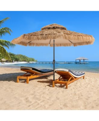 10 ft Hawaiian Style Solar Lighted Thatched Tiki Patio Umbrella
