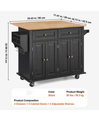 Mobile Kitchen Cart with Solid Wood Top, Storage Cabinet, Spice and Towel Rack