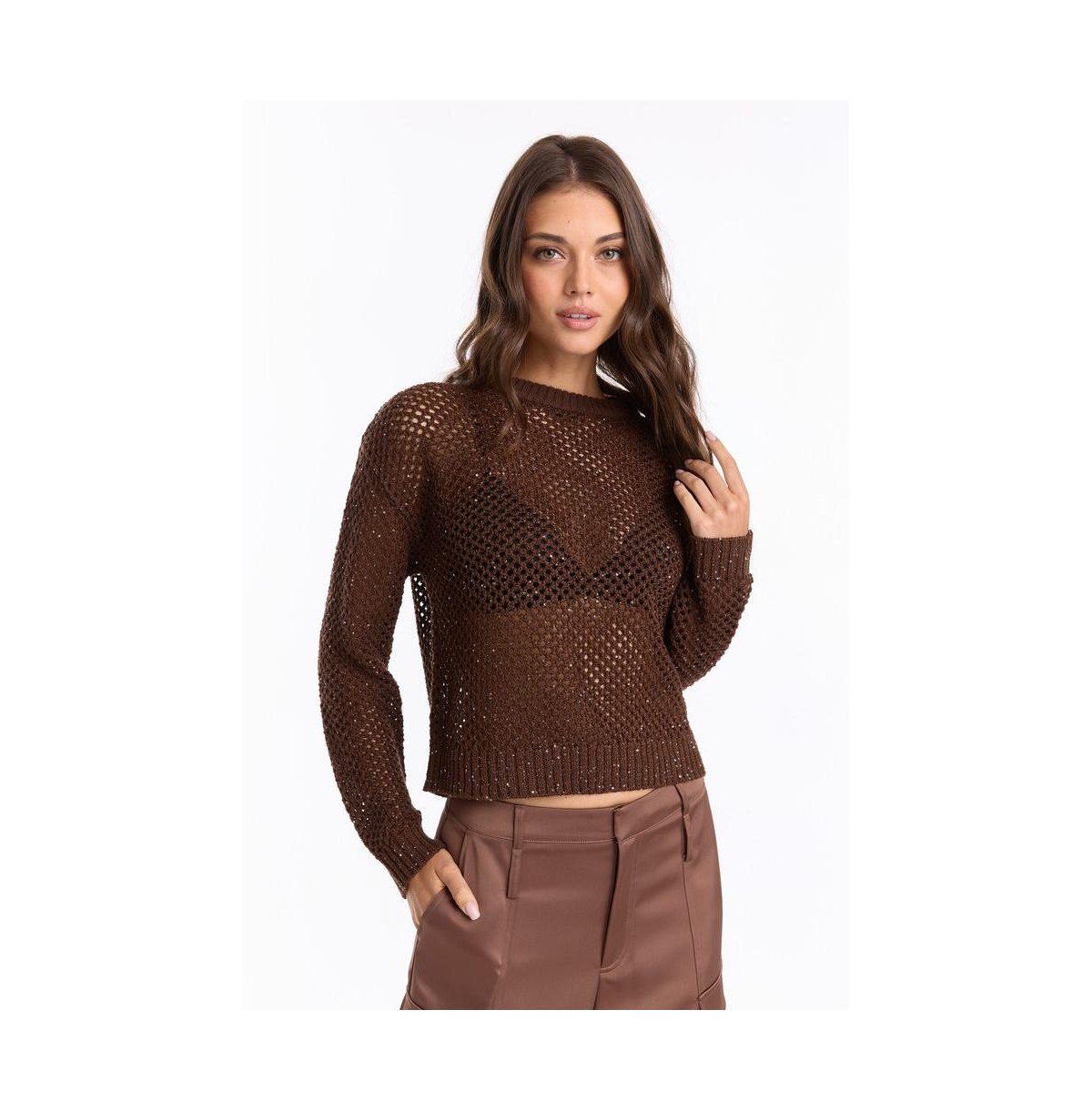 Women's Lucie Sequin Crochet Top - Espresso - Pearl