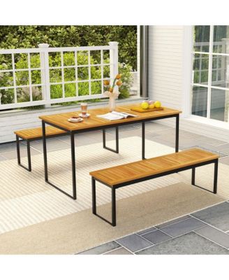 2PCS 51'' Wooden Outdoor Bench Patio Dining Bench w/Acacia Wood Seat