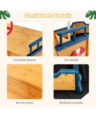 Toddler Pirate Boat Wooden Sandbox Non-Woven Fabric Liner Children Outdoor Playset