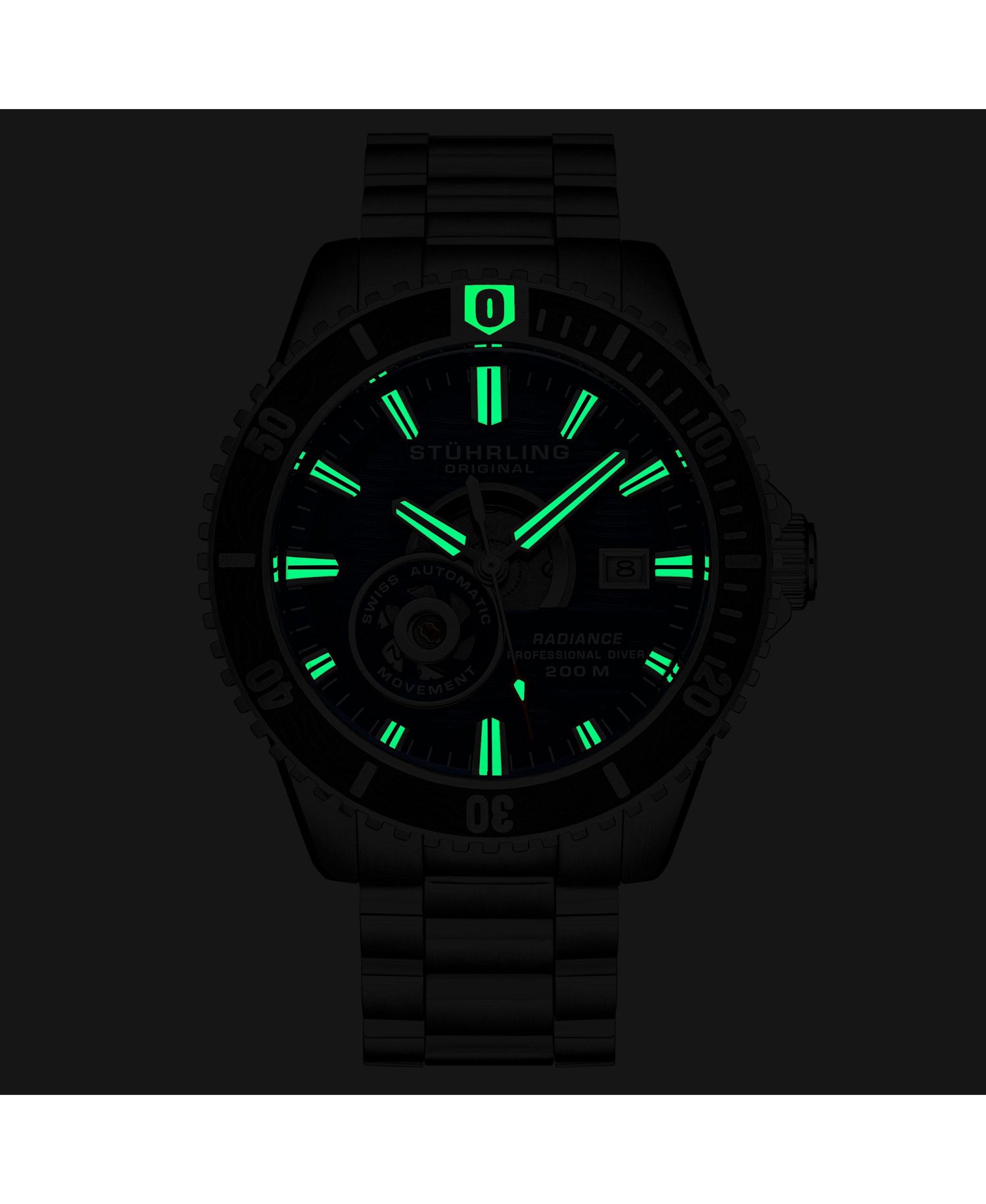 1013 Men s Automatic Watch Swiss Movement Blue Dial Black Bezel Stainless Steel Case and Bracelet 200M Water Resistant Diver Date Window