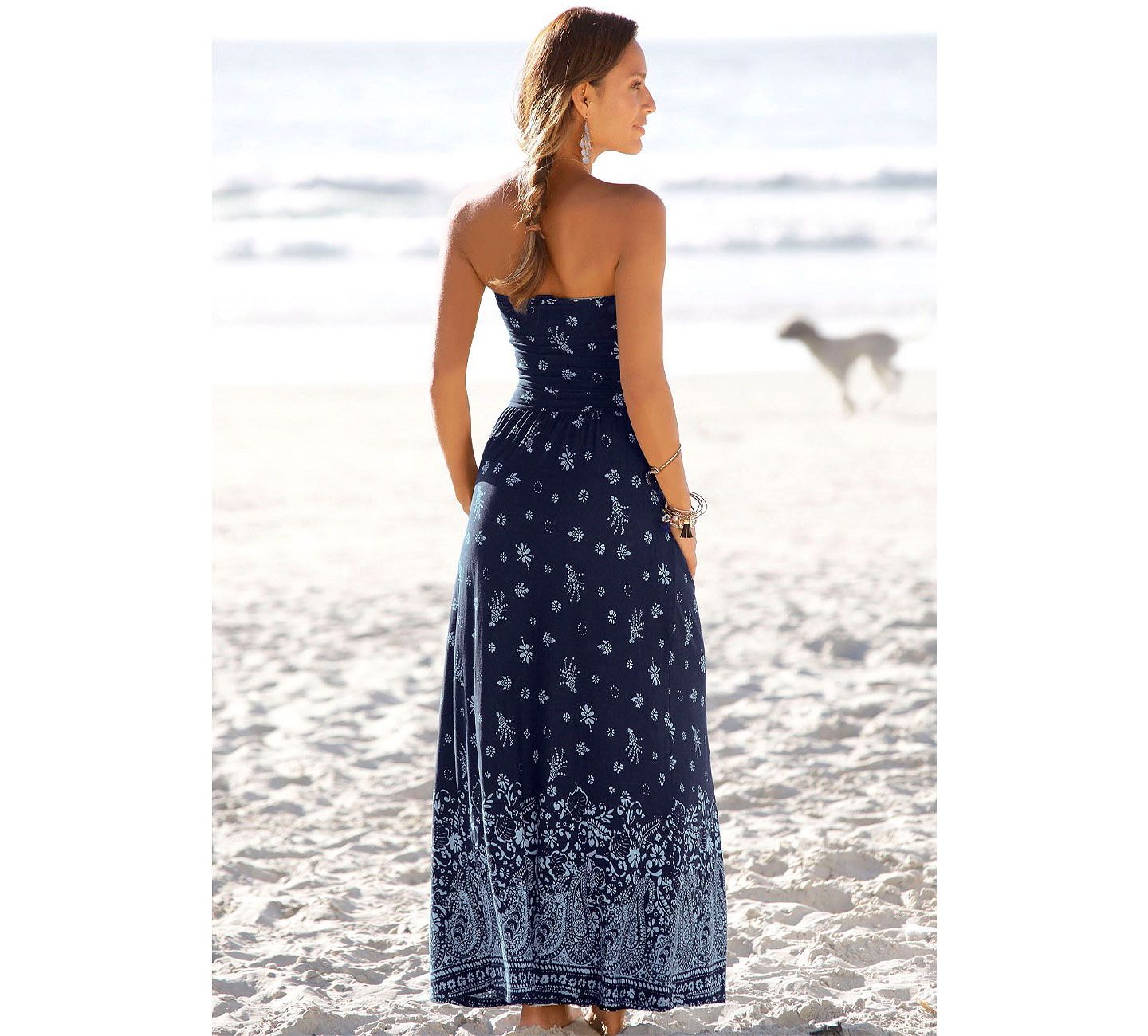 Женское платье LASCANA Viscose Printed Strapless with Pockets Bandeau Maxi, цвет: Тёмно-синий с принтом — фото 8