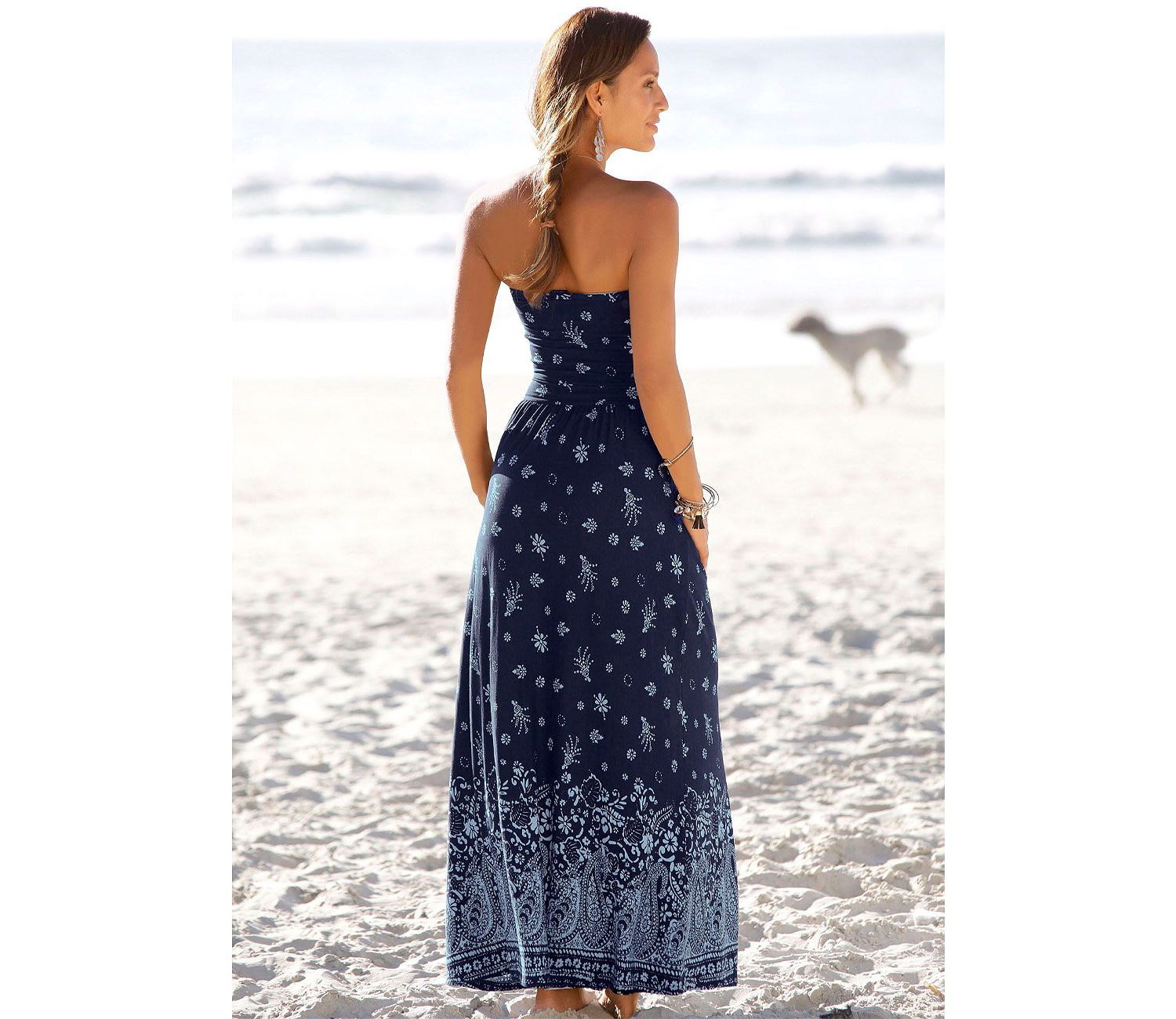 Women's Viscose Printed Strapless with Pockets Bandeau Maxi Dress