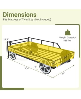 Twin Car-Shaped Metal Bed Frame with Wheels Decorations Safety Guardrails