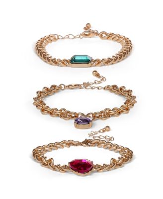 3-Piece Chunky Gemstone Chain Bracelet Set