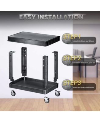 46" 2-Tier Flat Top Rolling Tool Cart with Wheels, Industrial PP Service Tool Cart