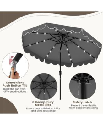 9.3 FT Solar Patio Umbrella w/ 32 LED Lights & Vented Top & Ruffles
