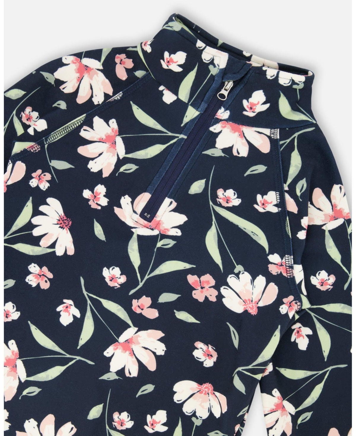Deux par Girl Two-Piece Thermal Underwear Set Navy Flower Print - Toddler|Child