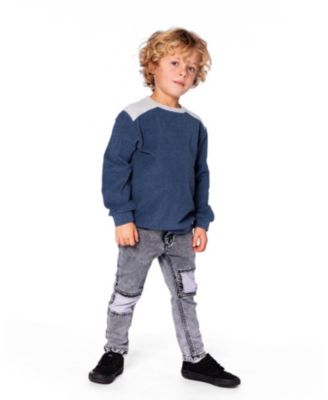Boy Super Soft Long Sleeve Flat Back Rib Top with Elbow Patches Navy Blue - Toddler|Child