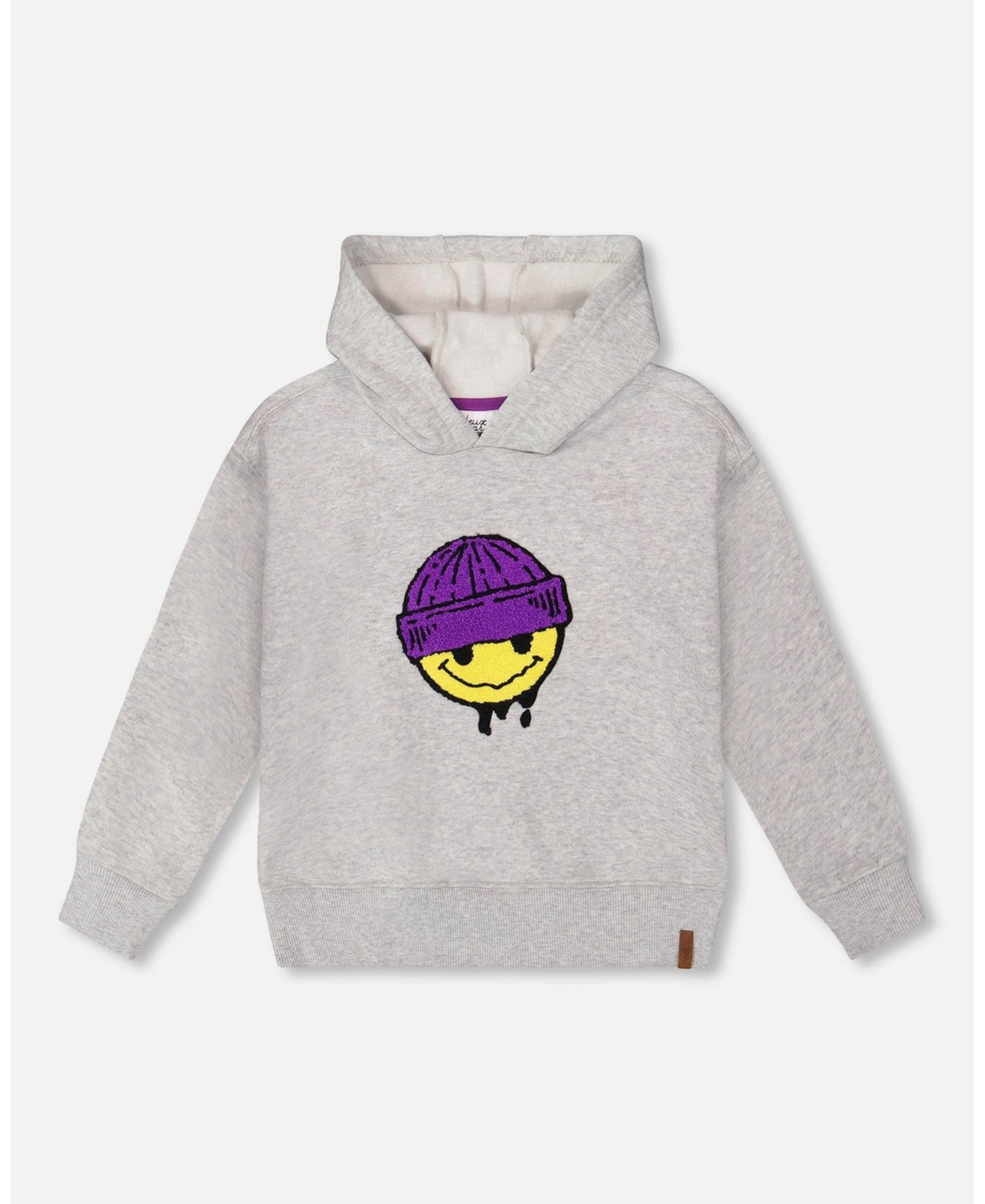 Deux par Boy Pullover Fleece Hooded Sweatshirt Light Heather Gray