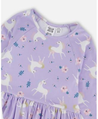 Girl Jersey Dress with Pockets Lilac Unicorn Print - Toddler|Child