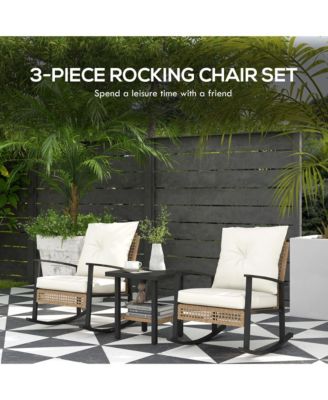 3 Pieces Bistro Set with Rat Rocking Chairs & Table Dark