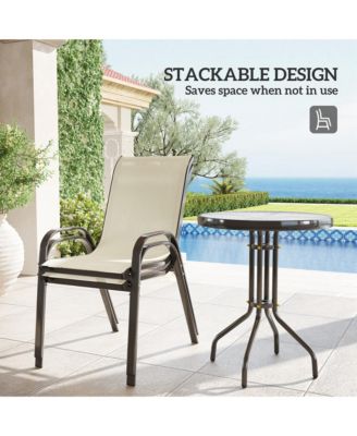 Outdoor Bistro Set Small Patio Set w/ Stackable Chairs,